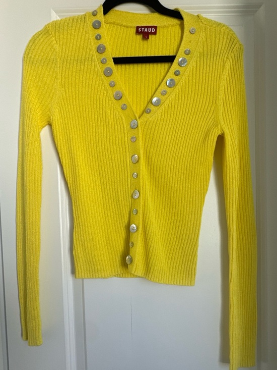 STAUD Tops - STAUD Alastor Mother Of Pearl Button Detail Yellow Cardigan Sweater Size Small